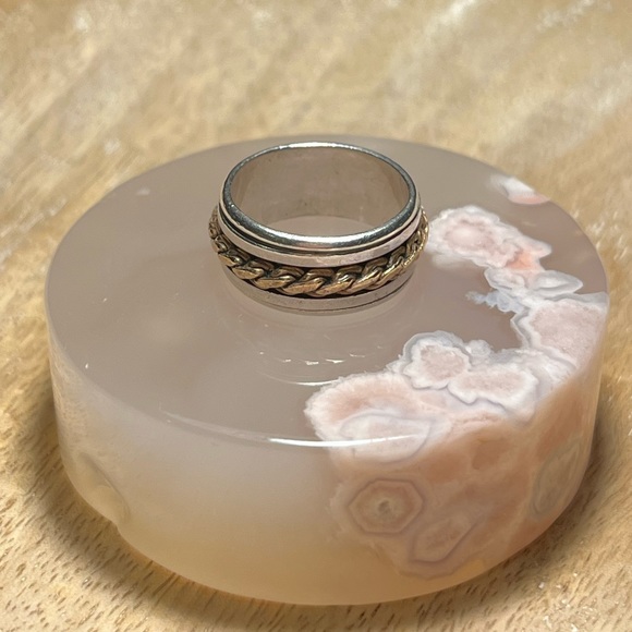 Two-tone Rope Braided 925 Sterling Silver Spinner Ring - Picture 2 of 8